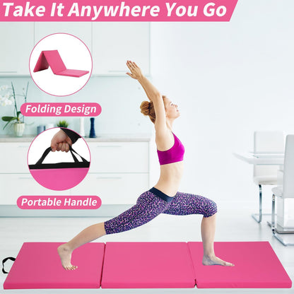 BLKMTY Gymnastics Mats - 2'x6' Folding Exercise & Yoga Mat with Carrying Handles for Kids' Tumbling & Home Gym