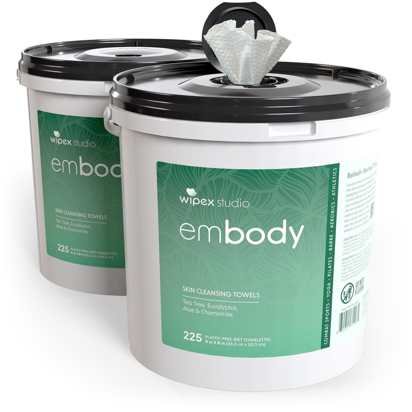 Wipex Embody Body Wipes - Large Plant-Based Cloth with Tea Tree Oil for Quick Clean Up, Ideal for Athletes, Yoga, Gym, Wrestling, Team Sports & Adults, Fitness Equipment Cleaner, 225 Count