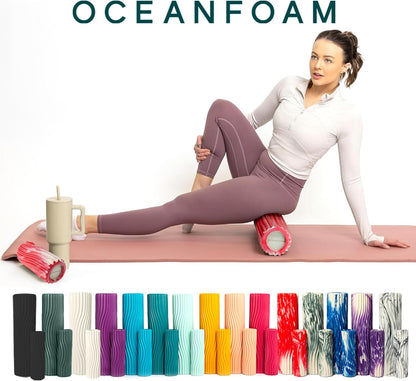Oceanfoam Ripple Travel Foam Roller (11" x 3.35") Firm Mini Foam Roller for Physical Therapy, Deep Tissue Massage, Back Pain - High Density, Ergonomic Wave Textured - Yoga, Pilates, Exercise (Natural) - Colors A