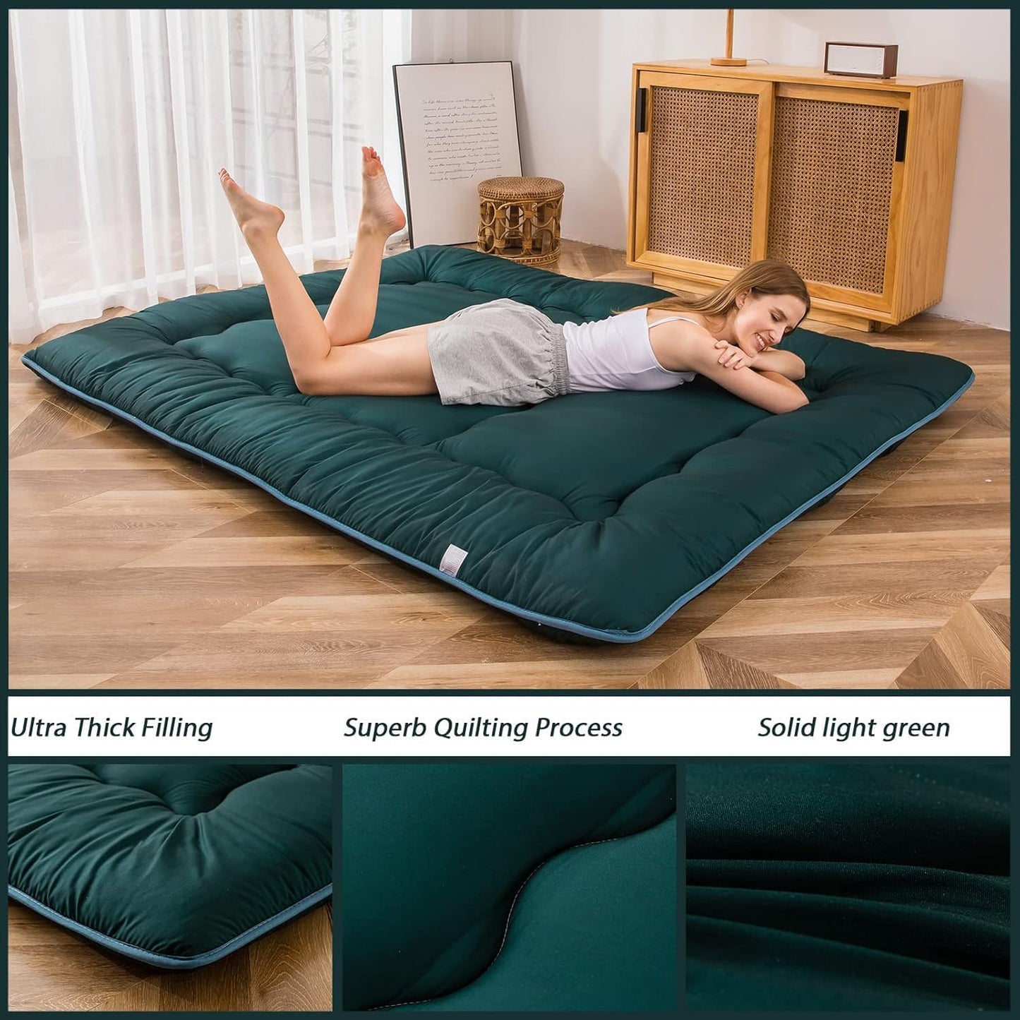 MAXYOYO Bohemian Retro Mattress Boho Floral Japanese Futon Mattress Tatami Floor Mat Foldable Portable Camping, Sleeping Pad, Lounger Couch Bed Full Size