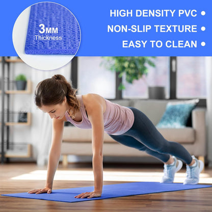 3 mm Thick Yoga Mat Bulk, Non Slip Exercise Workout Fitness Pad for Women Men, Gym Home Yoga Pilates, Easy to Clean, Sturdy PVC