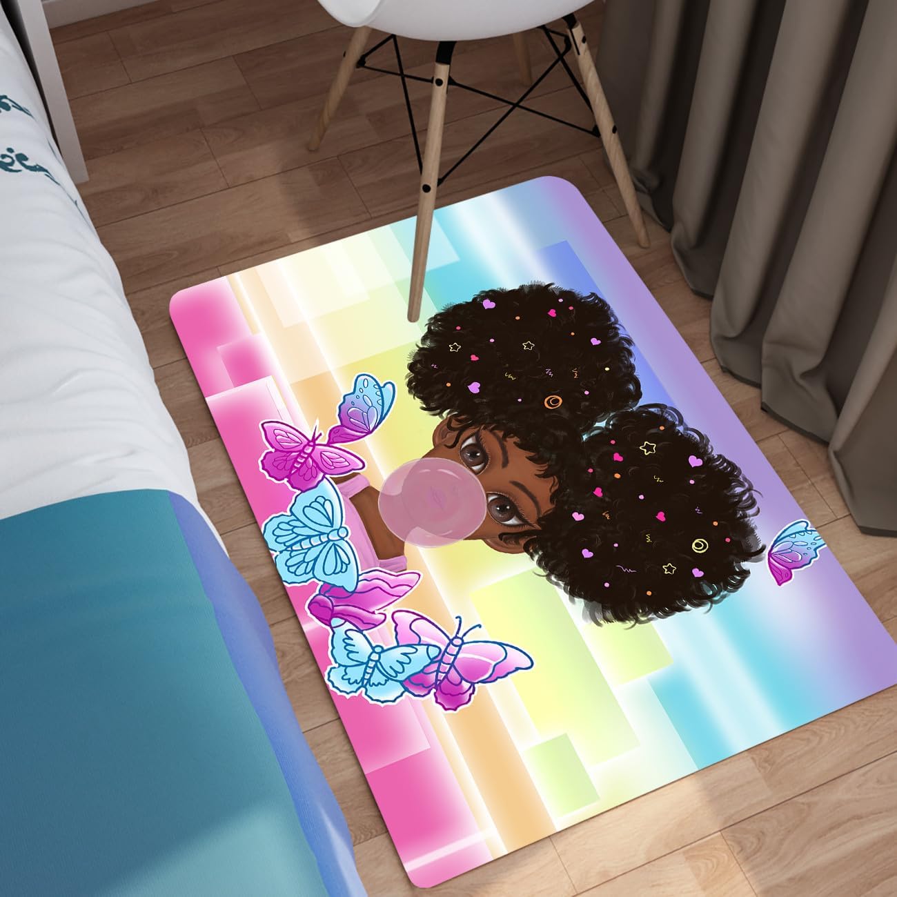Black Girl Area Rug for Bedroom African Black Girls Floor Rugs for Living Room Playroom Cartoon Art Home Decor Soft Yoga Mats for Women Afro Purple 47" x 31" (2.7 x 3 Feet)