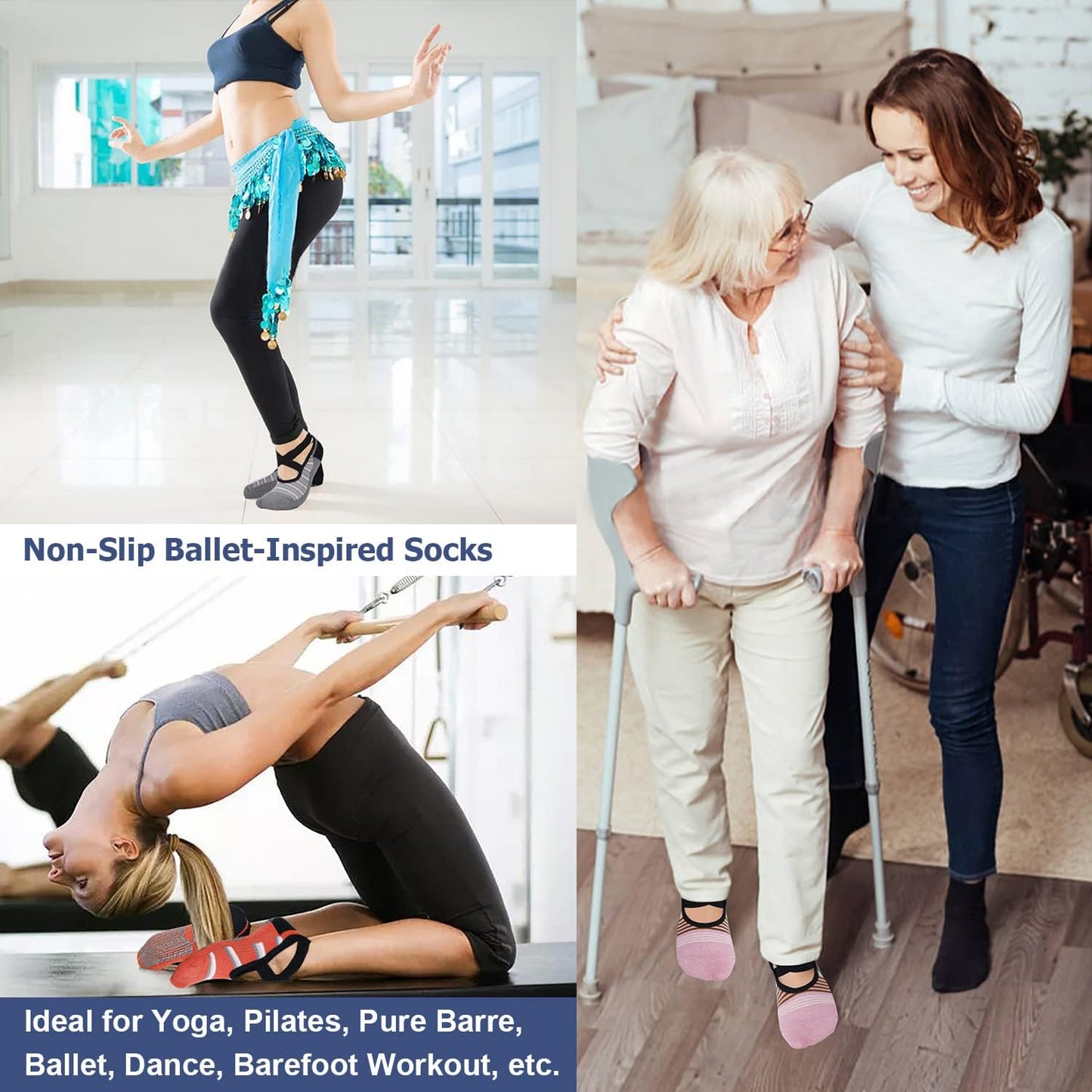 Ozaiic Pilates Socks for Women Non Slip Grip, Yoga Socks with Grippers for Barre, Hospital, Ballet, Dance, Barefoot Workout