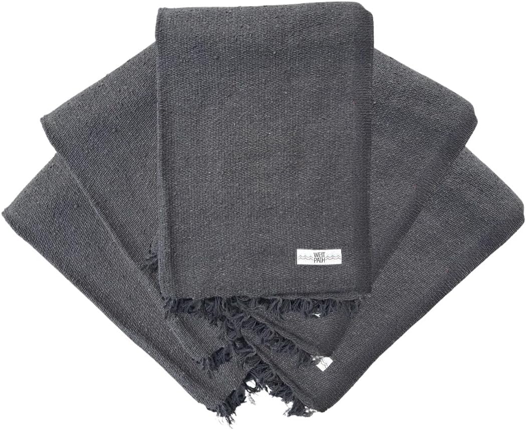Open Road Goods Bulk Handmade Solid Color Yoga Blankets - Thick Mexican Blankets or Throws - Made for Yoga! (12 Pack, Black)