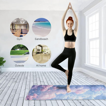 Kigai Travel Yoga Mat 71" x 24" Non Slip Natural Rubber Foldable Exercise Mat Ultra Thin 1.5mm Lightweight for Fitness, Pilates & Home Workout, Colorful Clouds