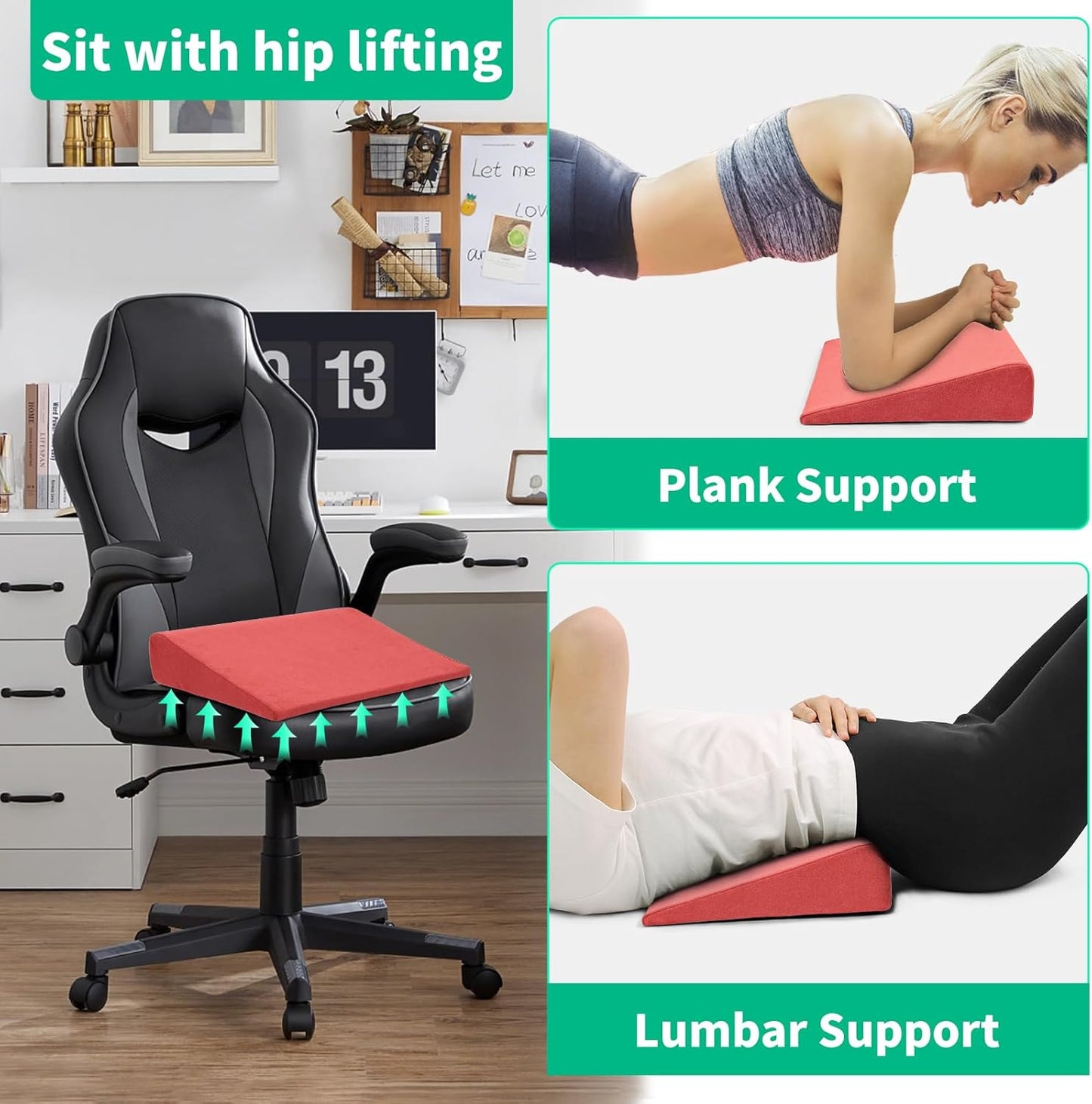 BUYUE Wedge Cushion for Butt Lift Women, Hard-Firm EVA Foam for Lift HIPS Up Fitness Training, Plank Position Mat, Non-Slip Chair Seat Pad, 15.7"x 12.5", Black