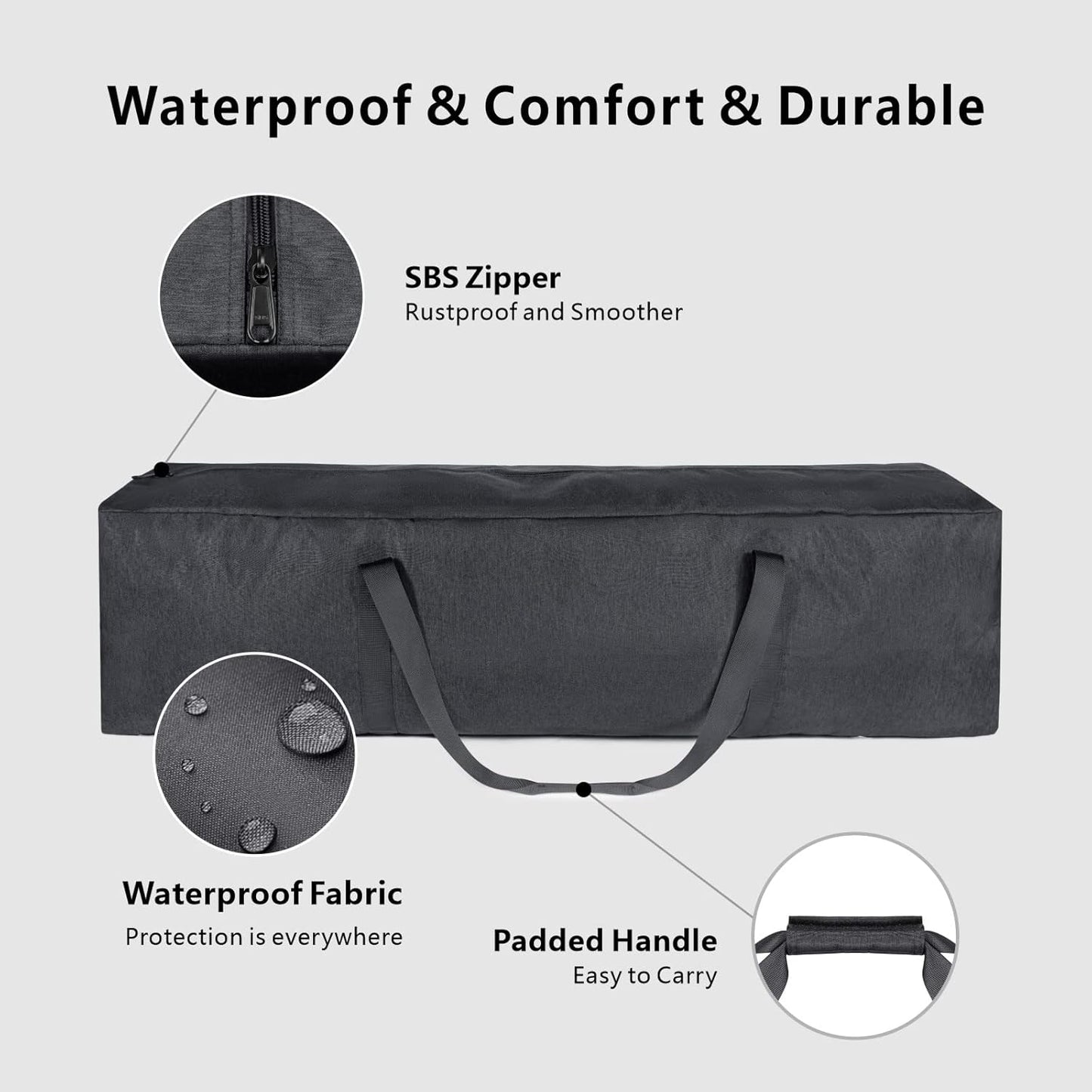 TOPDesign 1-Pack 46 Inch Extra Large Zippered Duffel Bag for Travel Camping Sports Equipment Storage, Waterproof Foldable Luggage Bag with Padded Handles (Black)