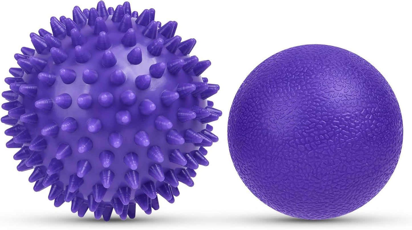 URAQT Spiky Massage Ball Set, 2 Pack Physical Therapy Massage Balls, Hard Lacrosse Ball & Spiky Massage Ball for Myofascial Release and Trigger Point Deep Tissue Massage (Red)