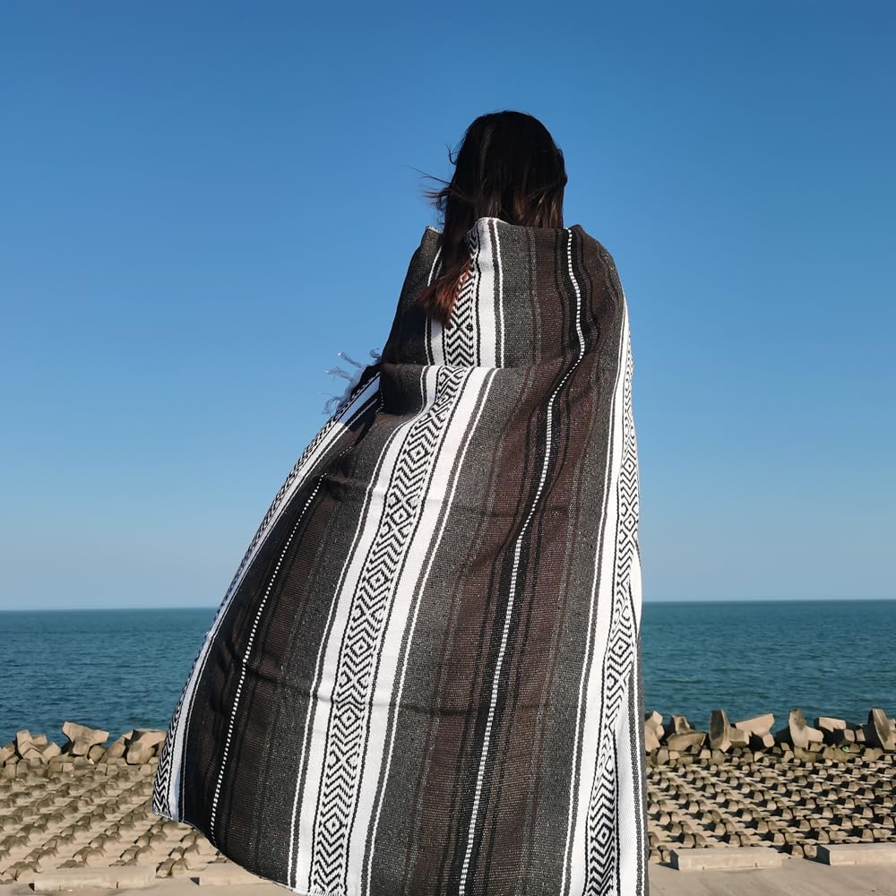 Airooglee 69" L x 51" W Large Mexican Blanket - Perfect as Yoga Outdoor Beach Serape Picnic Camping Woven Blanket, Boho Home Décor - Red