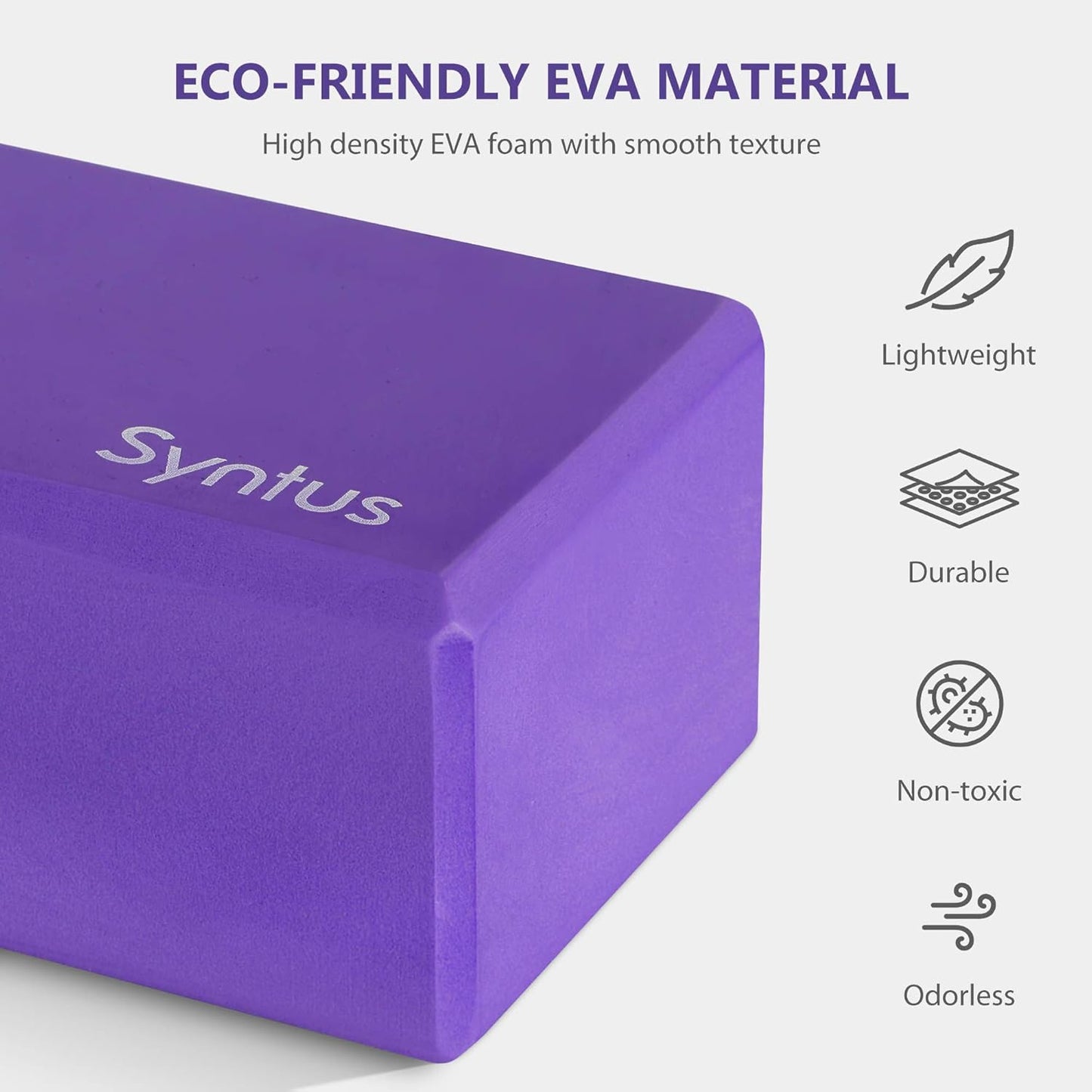 Syntus Yoga Block and Yoga Strap Set, 2 Soft Non-Slip Yoga Blocks 9×6×4 inches, 8FT Metal D-Ring Strap for Yoga, General Fitness, Pilates, Stretching and Toning