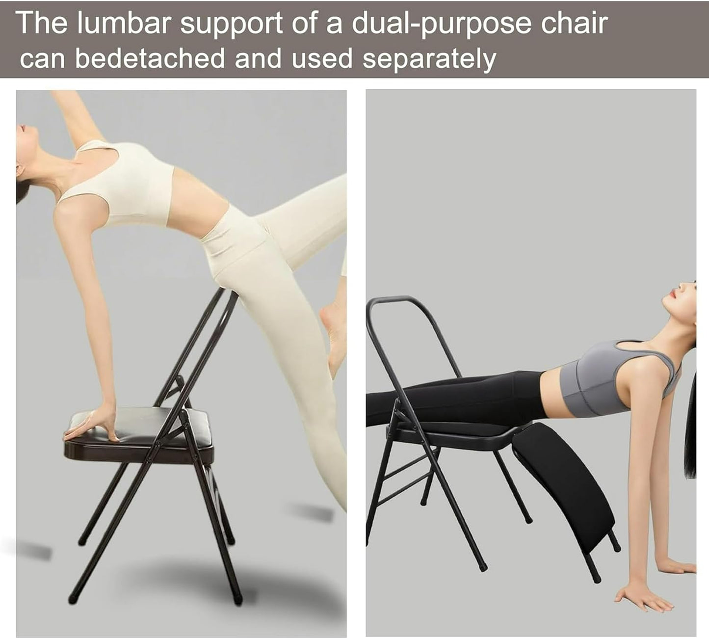 Folding Yoga Handstand Chair, Metal Stretch Trainer with Detachable Lumbar Support, Premium Yoga Chair for Stretching, Balance & Posture Correction