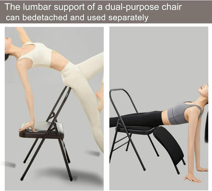 Folding Yoga Handstand Chair, Metal Stretch Trainer with Detachable Lumbar Support, Premium Yoga Chair for Stretching, Balance & Posture Correction