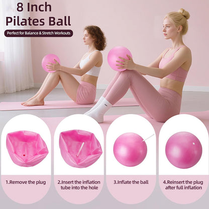 Women's Home Pink Global Pilates 13-Piece Basic Set, Home Pilates Fitness Equipment, Includes Resistance Bands, 14-Inch Magic Circle, Mini Ball, Pilates Strength, Shaping, and Flexibility Starter Kit.