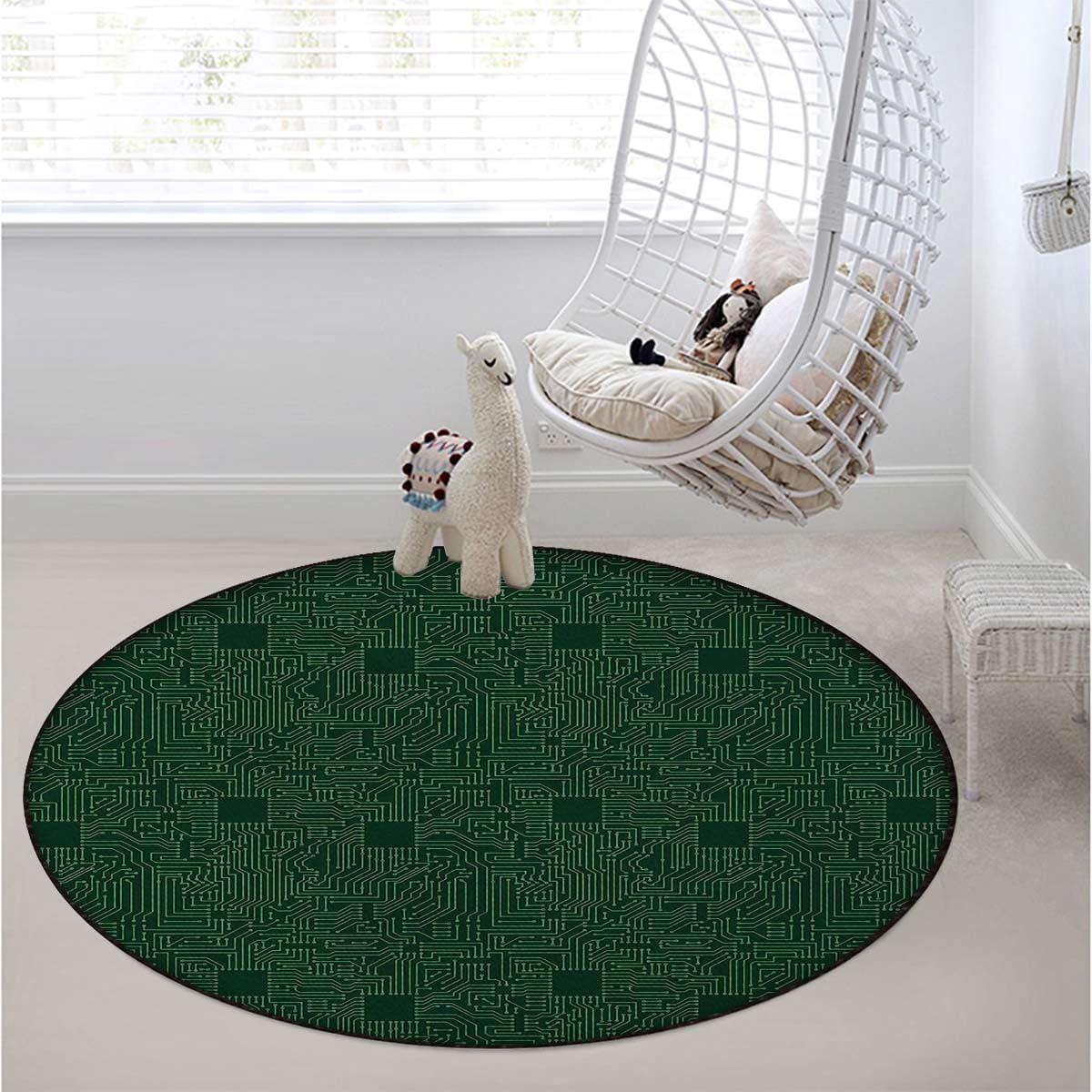 Emerald Fern Green Round Area Rugs,Indoor Throw Runner Circle Rug Entryway Doormat Floor Carpet Pad Yoga Mat for Bedroom Living Room Circuit Board Diagram Diameter 39.4 in