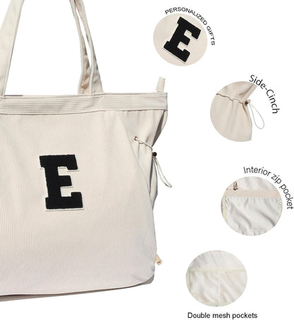 ESVAN Corduroy Yoga Tote Bag Gifts for Women Drawstring Yoga Mat Bag for Office Workout Travel Carryall Pilates Gym