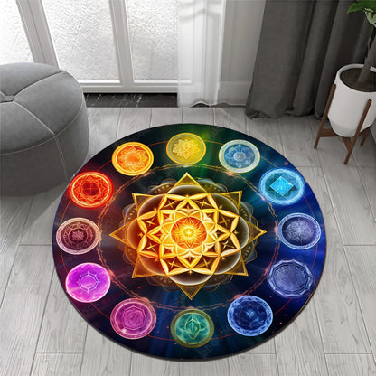Chakra Round Area Rug, Non-Slip Meditation & Yoga Carpet for Living Room, Meditation Round Area Rugs, Modern Circular Bedroom Rug 57