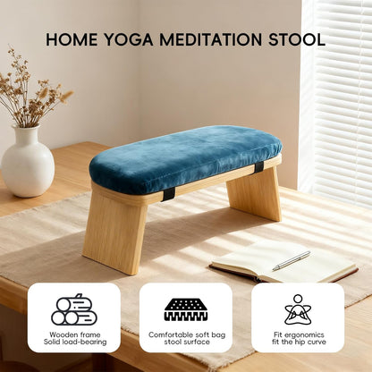Natural Beech Wood Yoga Bench, Ergonomic Design for Kneeling, Meditation, Pilates, FSC Certified (Green)
