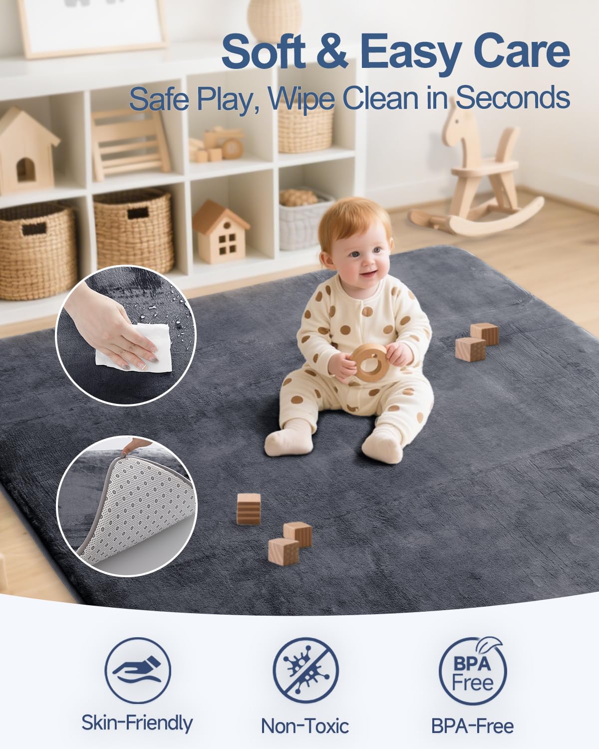 Large Thick Baby Play Mat for Floor,Padded Foam 59x79 Playpen Mat,Soft Support&Plush Feel Nursery Kids Rug,Non Slip for Toddler,Infants,Kids Playroom,Yoga,Baby Crawling,Tummy Time (Light Grey)