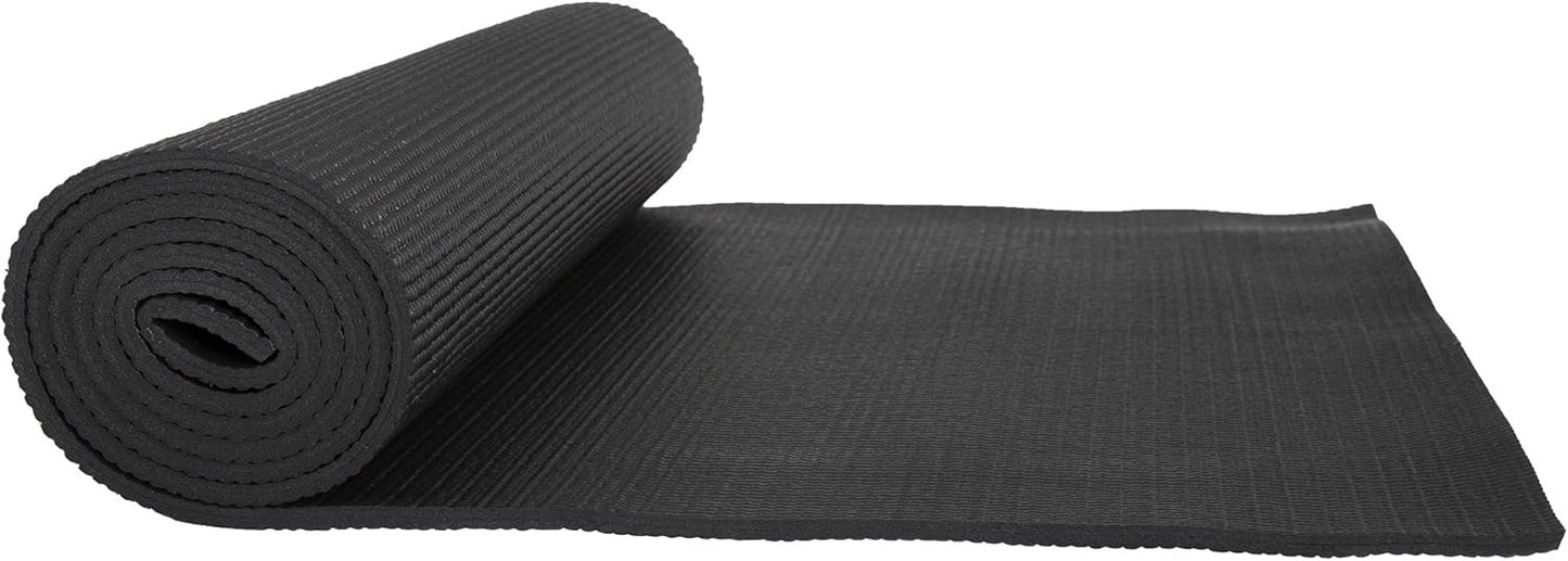 Yoga Mat - Double Sided 1/4-Inch Workout Mat - 71x24-Inch Exercise Pad for Home Gym Fitness or Pilates with Carrying Strap by Wakeman (Black)