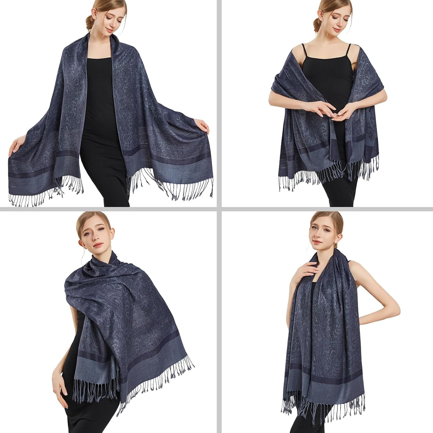 vimate Silky Paisley Pashmina Shawl Scarf-Women's Soft Double-side Jacquard Pashminas Wrap for Evening Dress Travel Shawl