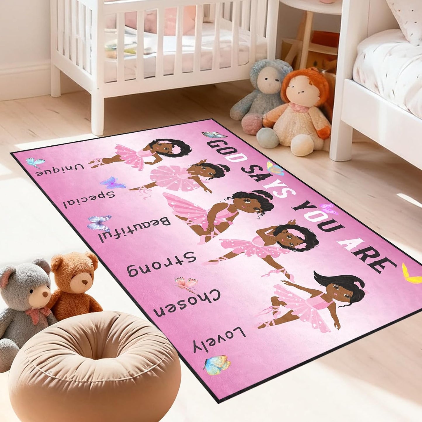 Black Girl Area Rug for Bedroom African Black Girls Floor Rugs for Living Room Playroom Cartoon Art Home Decor Soft Yoga Mats for Women Afro Purple 47" x 31" (2.7 x 3 Feet)