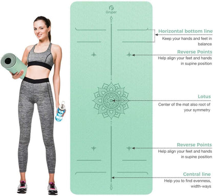 Gruper Yoga Mat Non Slip TPE Extra Wide Yoga Mat with Alignment Mark, 72"L x 32"W x 0.32"/0.24"Th (183cm x 80cm x 8mm/6mm), Anti-Tear Exercise Mat with Carrying Strap and Bag, Workout Mats for Yoga, Pilates