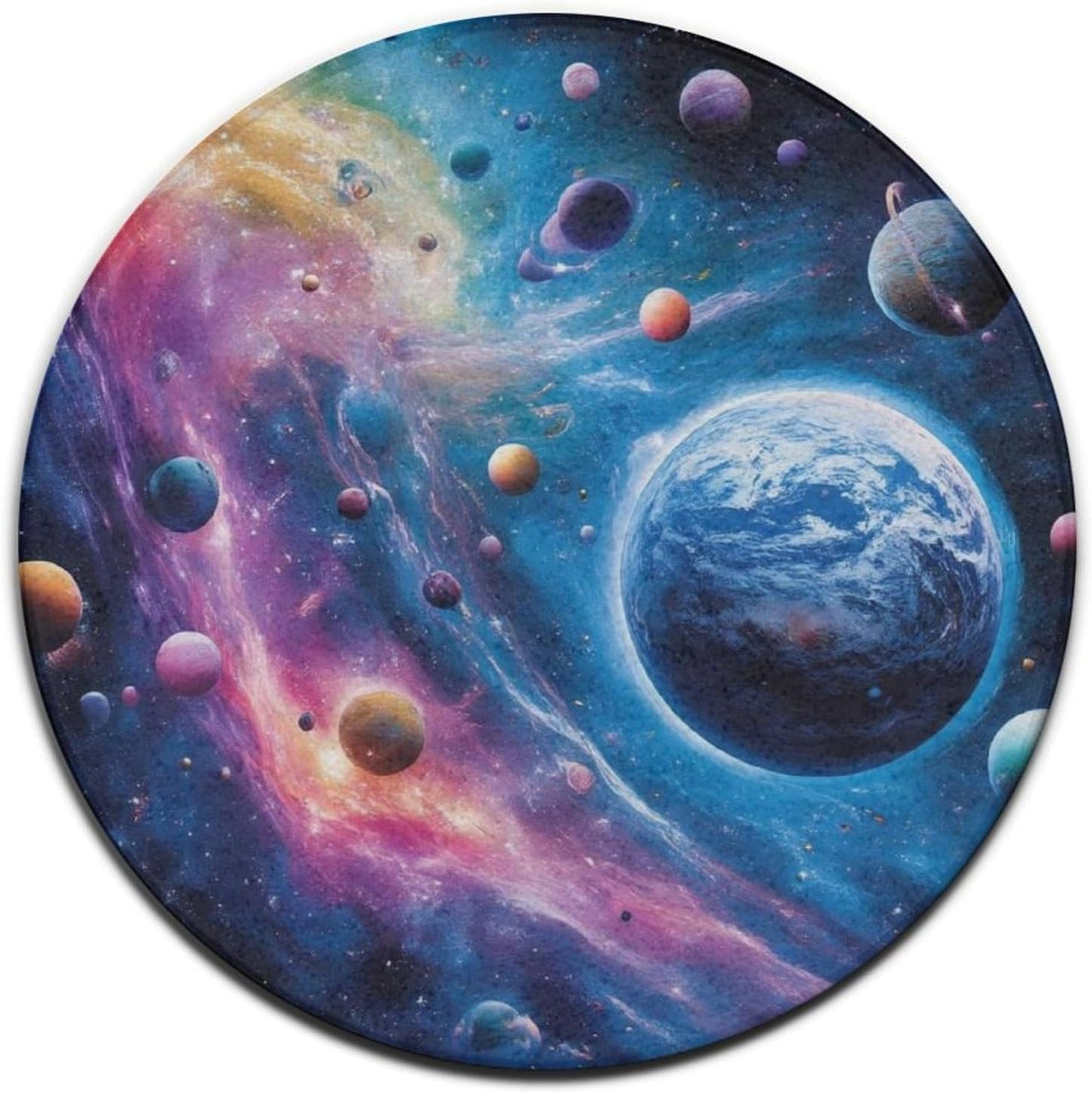 Machine Washable Modern Round Area Rug, Room Sofa Yoga Soft Round Carpet, Home Decor Non Slip Kitchen Office Circle Rug Trippy Rainbow Mushroom Tie Dye Art, 60inch