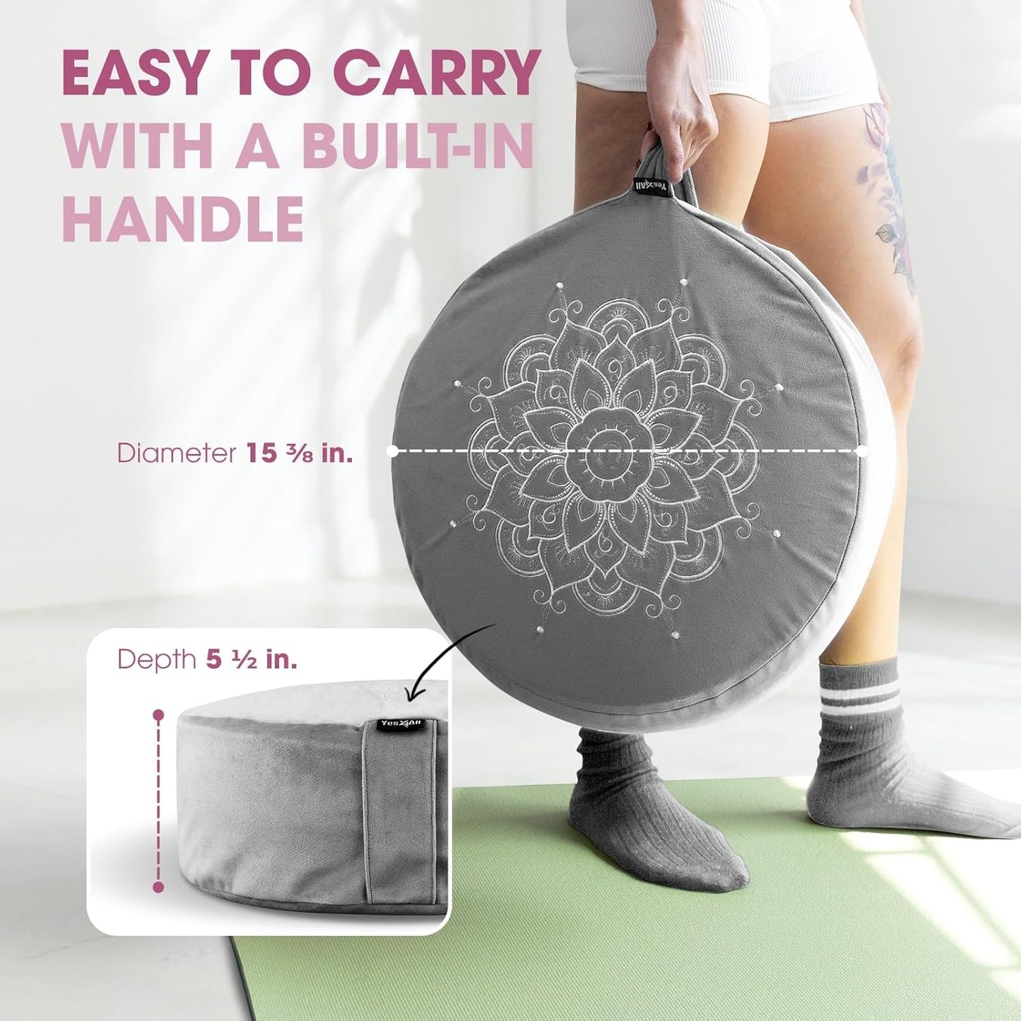 Yes4All Meditation Cushion, Floor Pillow Foam Zafu Buckwheat, Mandala Pattern Yoga Meditation Bolster Pillows, Floor Cushions