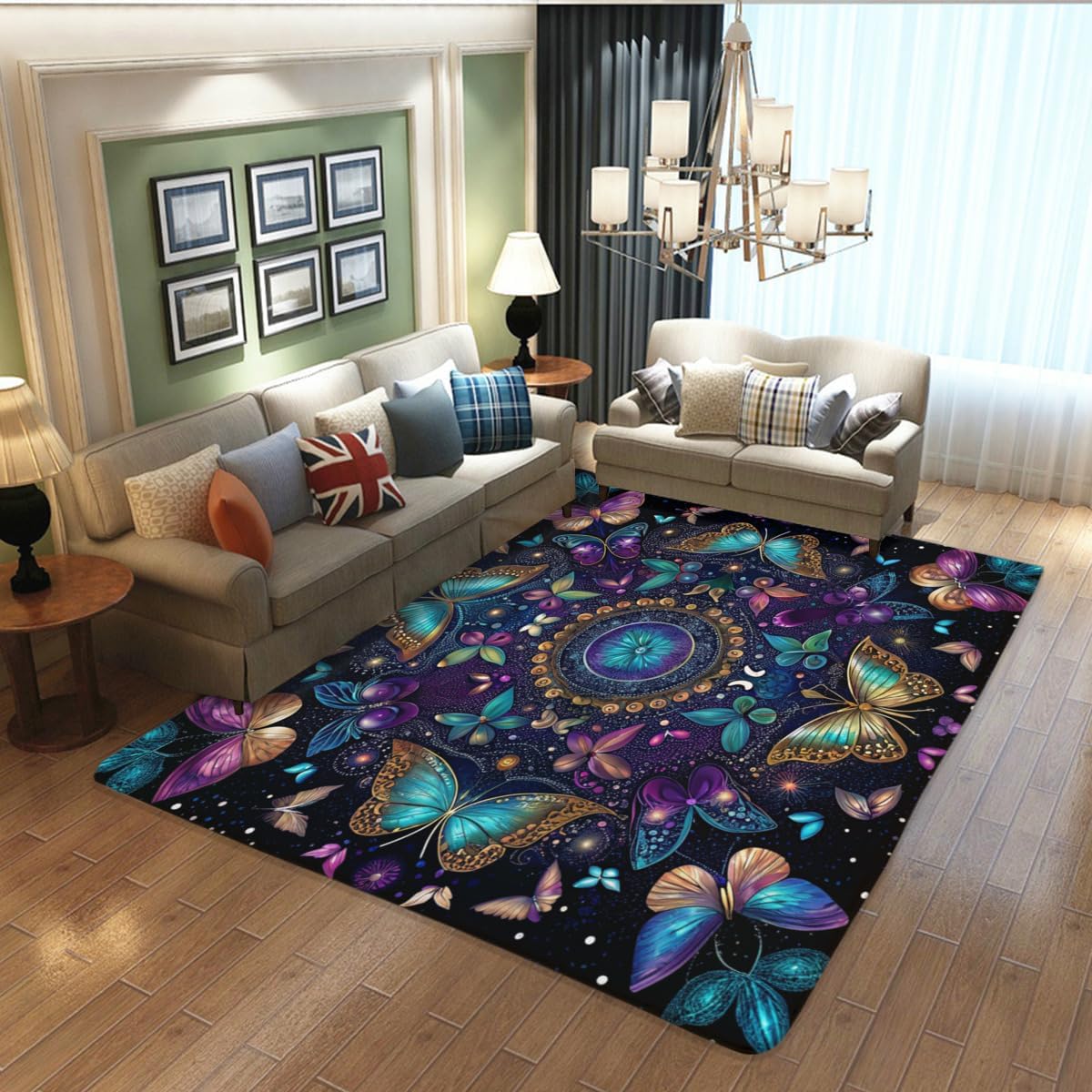 Butterfly Carpet Area Rug - Lovely Butterflies Printed Carpets for Kids Butterfly Theme Living Room Indoor Bedroom Decor Soft Polyester Yoga Mat 2'x3'