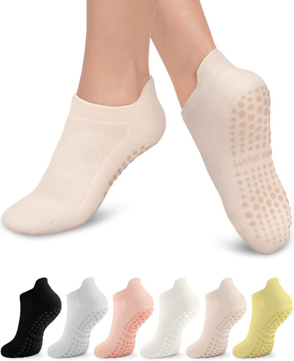 3/6 Pairs Grip Pilates Socks for Women, Non-slip Yoga Athletic Socks for Barre Ballet Barefoot Workout Hospital