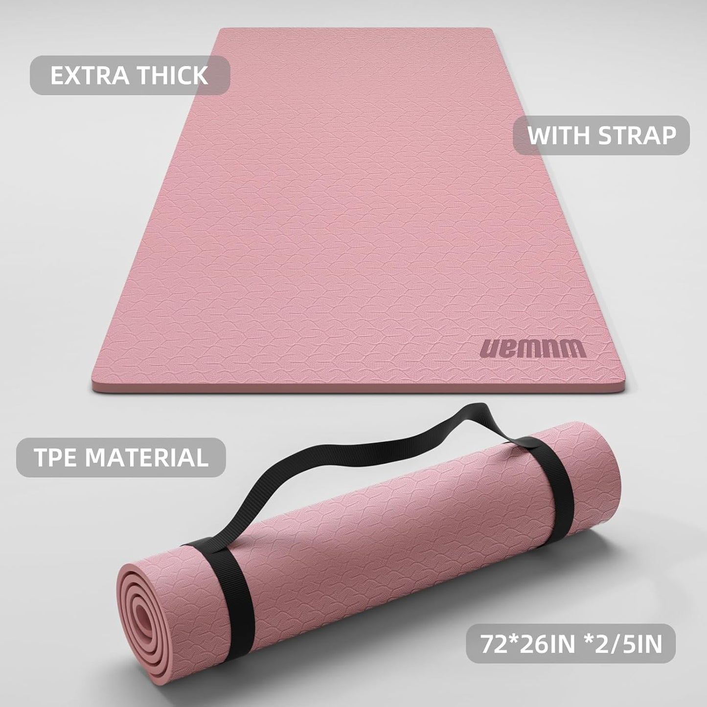 10 mm Yoga Mat 72"x26" TPE Non-Slip Exercise Mat 0.4" Thick, Easy-to-Carry Fitness Mat for Yoga, Pilates & Workout, Professional Mat, Made with Recyclable Material, Durable, Easy to Clean