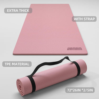 10 mm Yoga Mat 72"x26" TPE Non-Slip Exercise Mat 0.4" Thick, Easy-to-Carry Fitness Mat for Yoga, Pilates & Workout, Professional Mat, Made with Recyclable Material, Durable, Easy to Clean