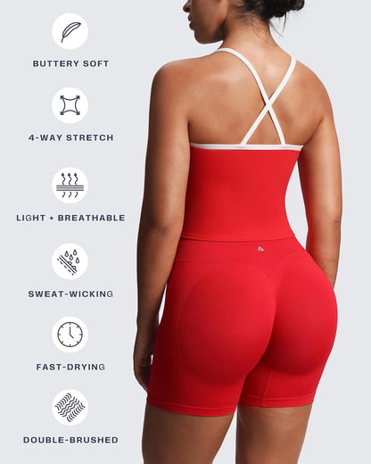 Aoxjox Women's Workout Sleeveless Color Block Lexi Tank Tops Contrasting Strap Cross Back Yoga Curve Longline Crop Top