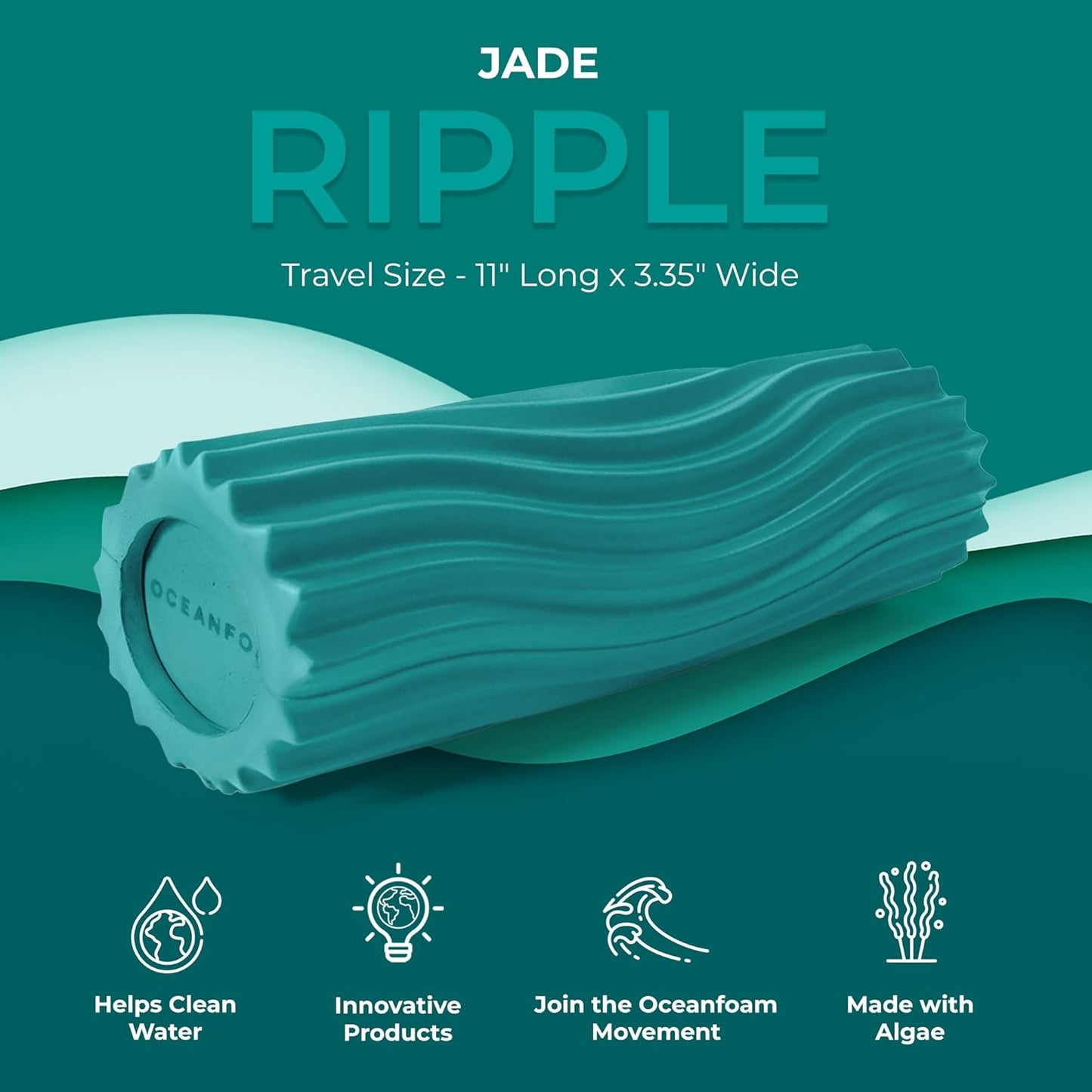 Oceanfoam Ripple Travel Foam Roller (11" x 3.35") Firm Mini Foam Roller for Physical Therapy, Deep Tissue Massage, Back Pain - High Density, Ergonomic Wave Textured - Yoga, Pilates, Exercise (Natural) - Colors A
