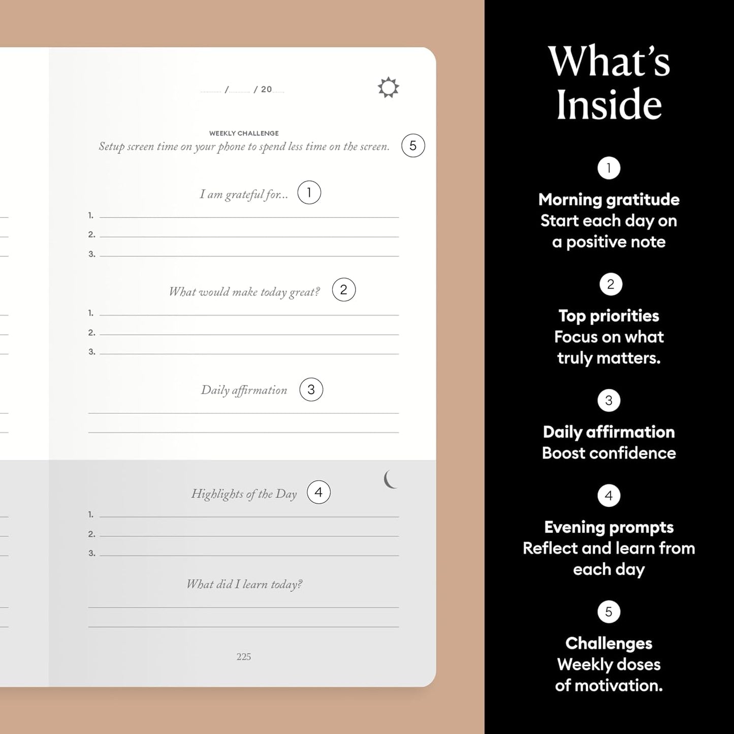 Intelligent Change The Five Minute Journal - Original Daily Gratitude Journal for Women & Men - Mindfulness, Happiness & Daily Reflection - Undated Planner - Affirmation Journal - Gifts for Women