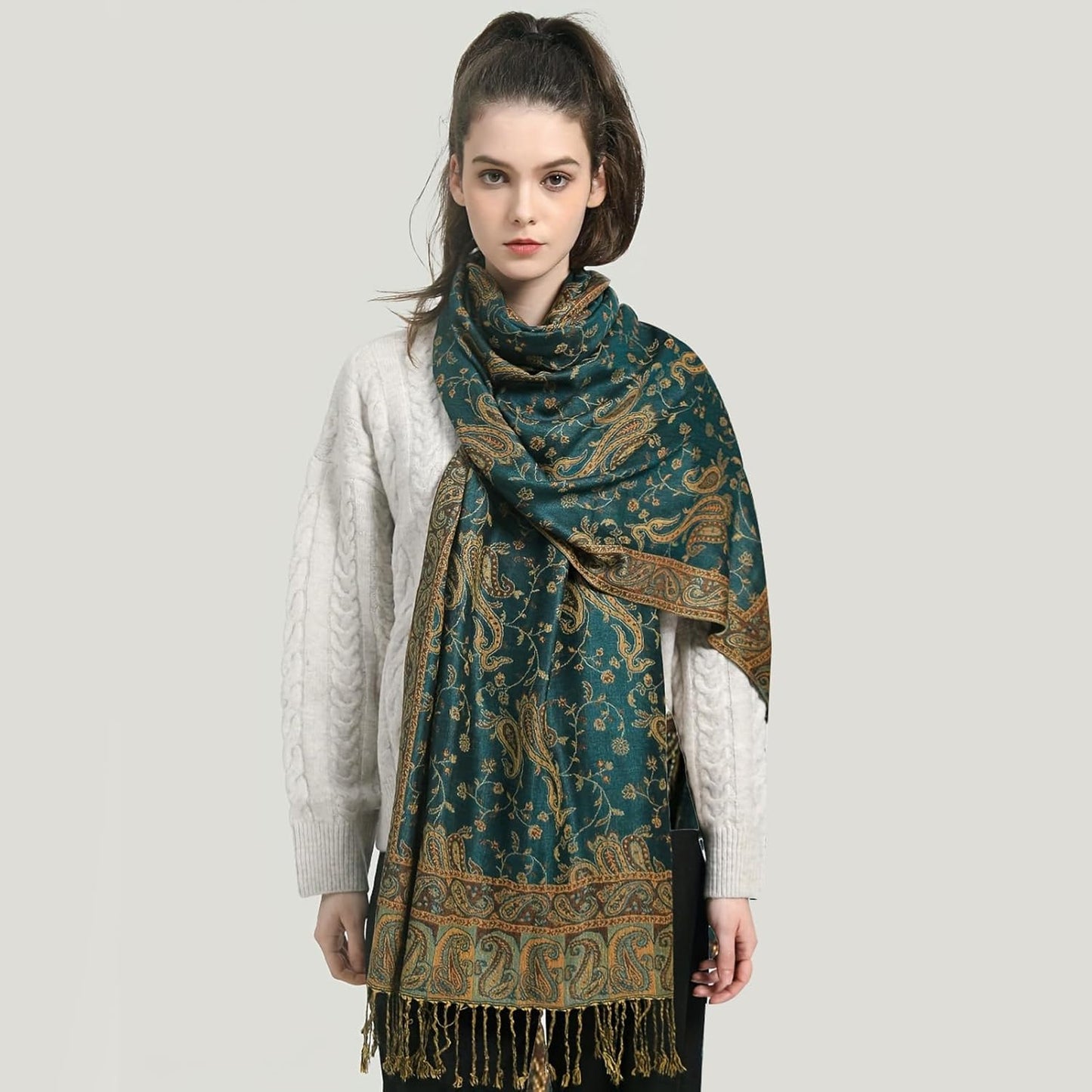 Ciormis Two Tone Silky Paisley Pashmina Shawl Scarf,Soft Women's Rave Jacquard Pashminas Wrap Scarves