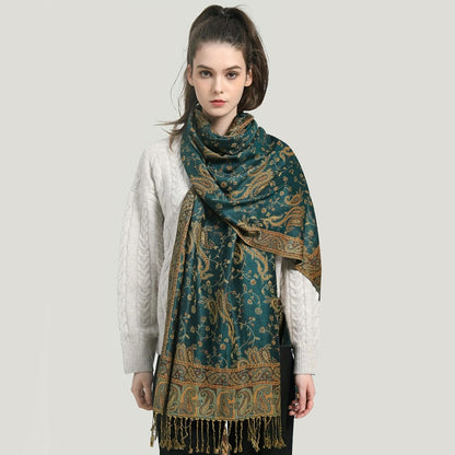 Ciormis Two Tone Silky Paisley Pashmina Shawl Scarf,Soft Women's Rave Jacquard Pashminas Wrap Scarves