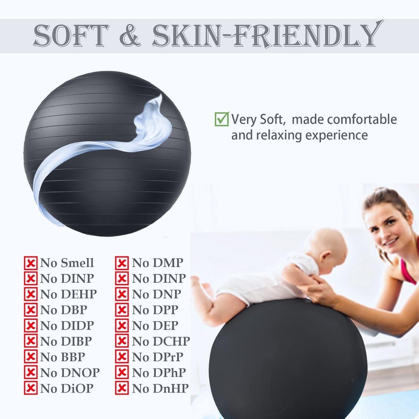 PL-0003 Soft Exercise Ball, Anti-Burst Yoga Ball Chair Supports 2200lbs PL-0003