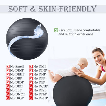 PL-0003 Soft Exercise Ball, Anti-Burst Yoga Ball Chair Supports 2200lbs PL-0003