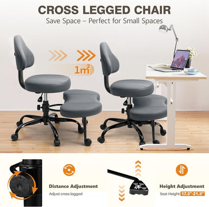 AtHope Cross Legged Office Chair, Criss Cross Desk Chair ADHD Meditation Kneeling Yoga Seat with Adjustable Height, Lumbar Support, Wider Footrest and Wheels (Black)