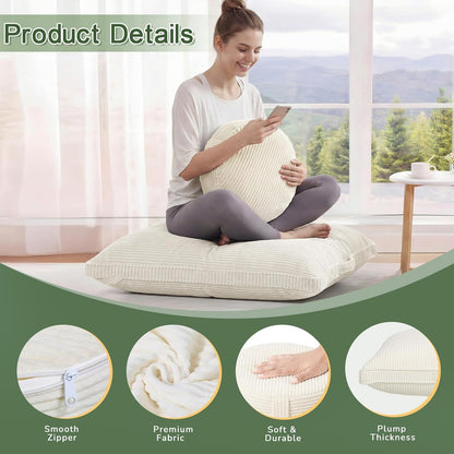 Meditation Cushion Set, Large Meditation Pillow with Ergonomic Support Prayer Pad, Modern Zafu & Zabuton Set to Mindfulness, Yoga, Removable Corduroy Cover, Green, 32in