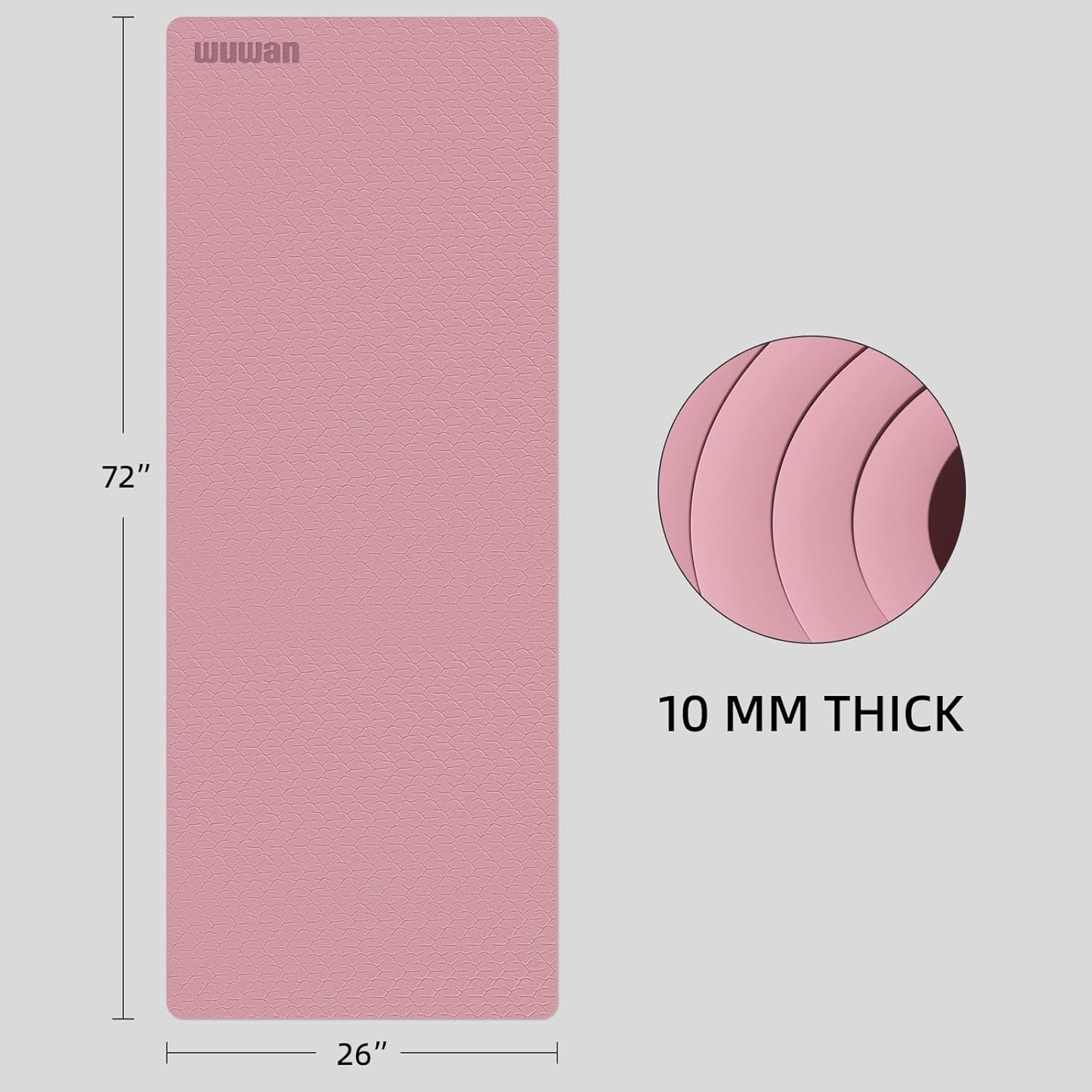 10 mm Yoga Mat 72"x26" TPE Non-Slip Exercise Mat 0.4" Thick, Easy-to-Carry Fitness Mat for Yoga, Pilates & Workout, Professional Mat, Made with Recyclable Material, Durable, Easy to Clean