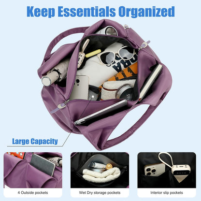 forestfish Yoga Gym Bag for Women with Shoes Compartment & Wet Dry Storage Pockets Lightweight Duffel Bag, Beige