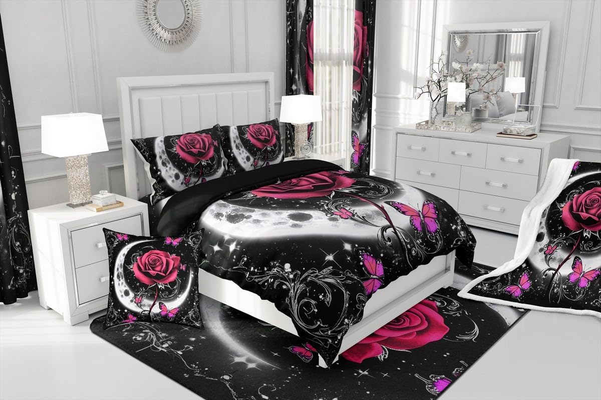 Feelyou Floral Rose Indoor Floor Mat Set,Romantic Blue Rose Rugs for Living Room Bedroom Area Rug 3x5,Boys Girls,Botanical Flower Rose Accent Rug Doormats Floor Mat for All Season