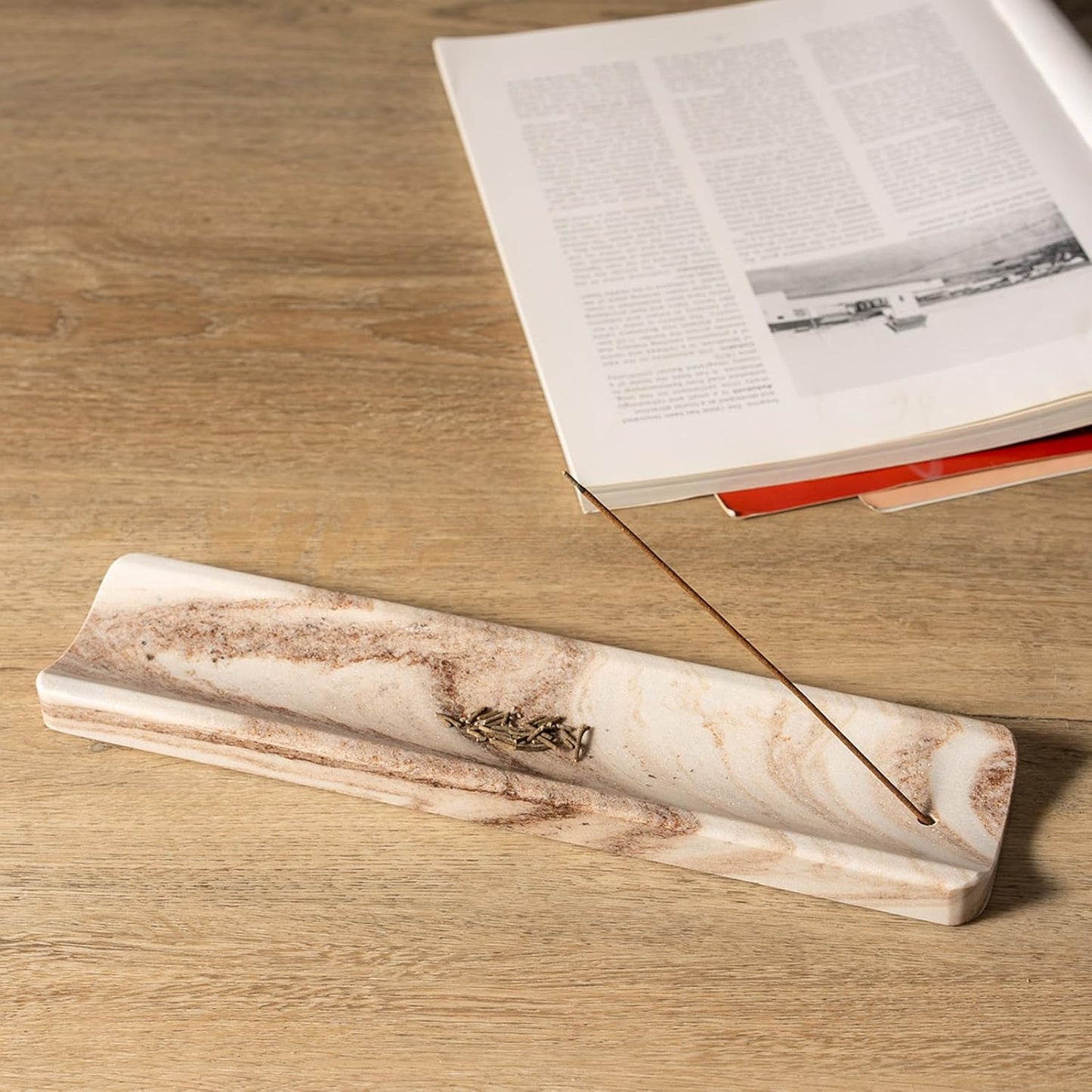 Koville Marble Incense Holder, Incense Holder for Sticks, Incense Sticks Holder Ash Catcher for Meditation Yoga SPA, Natural Stone Incense Burner, Home Table Decor (Green)
