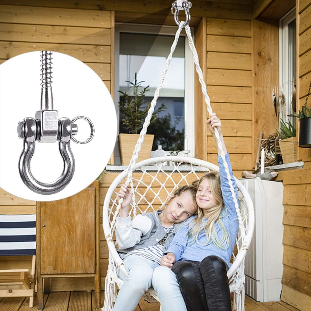 SELEWARE Heavy Duty 180° Swing Hangers, Stainless Steel Eye Screw Bracket, 1800 LB Capacity Playground Yoga Hammock Rope Tire Web Chair Sandbag Punching Bag Porch Swing Sets (6 Pack)