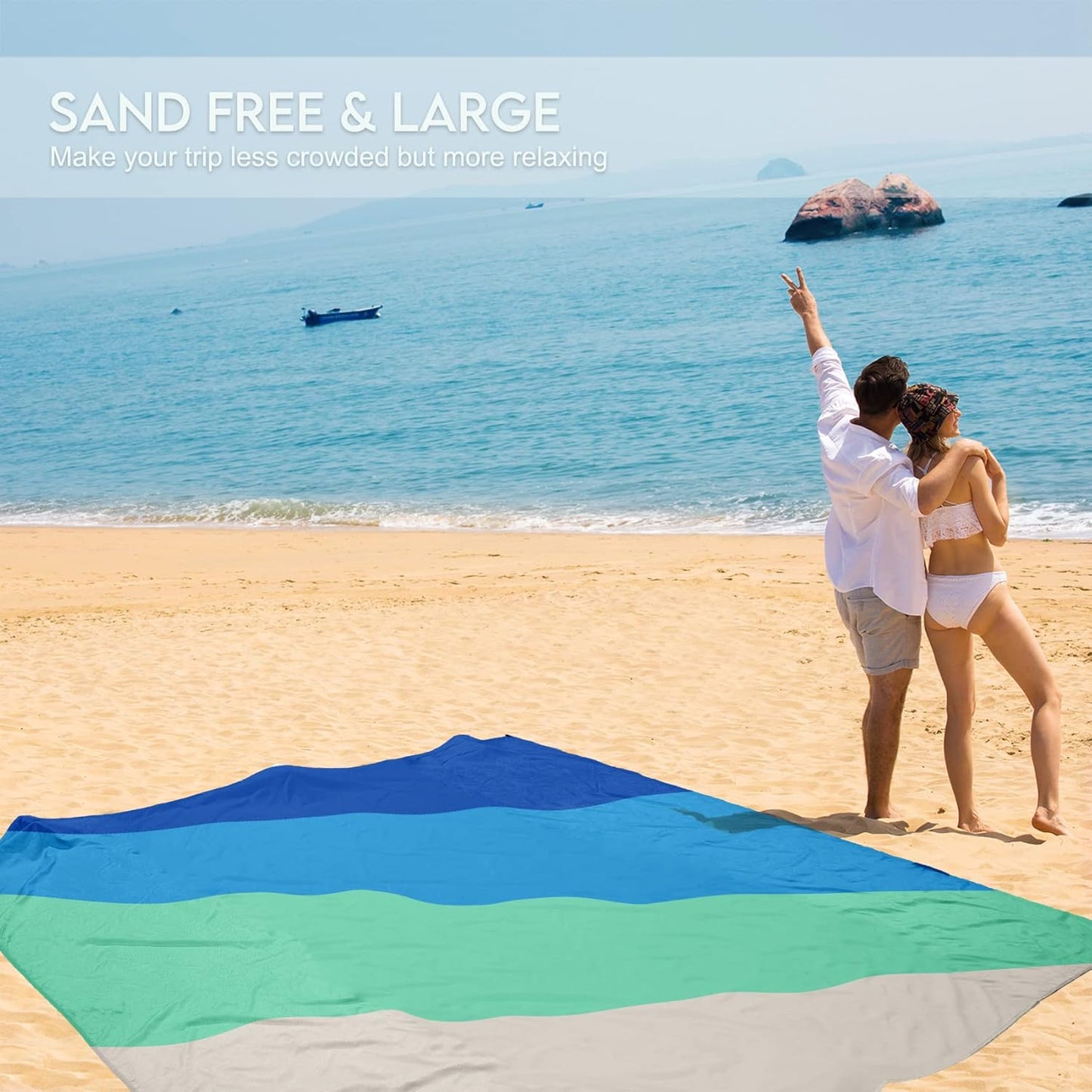 BYDOLL Beach Blanket Waterproof Sandproof Large Sand Free,78''X81''/10'X9' Oversized Sandless Lightweight Blanket Picnic Mat for Beach Travel Camping Hiking with Stakes