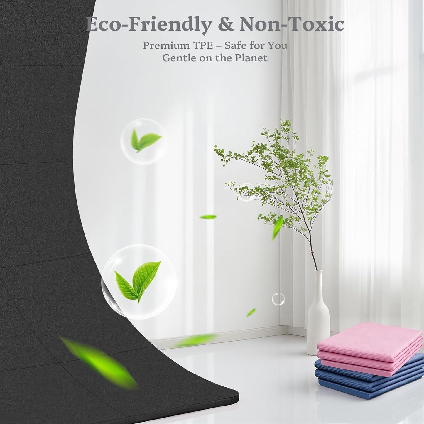 Foldable Yoga Mat Non Slip, Pilates Fitness Mats, 72" x 24" Extra Width ＆ Thick, Anti-Tear Exercise Mat with Carrying Strap and Bag, Workout Mats for Stretching,Yoga Studio,Gym or Home Workouts
