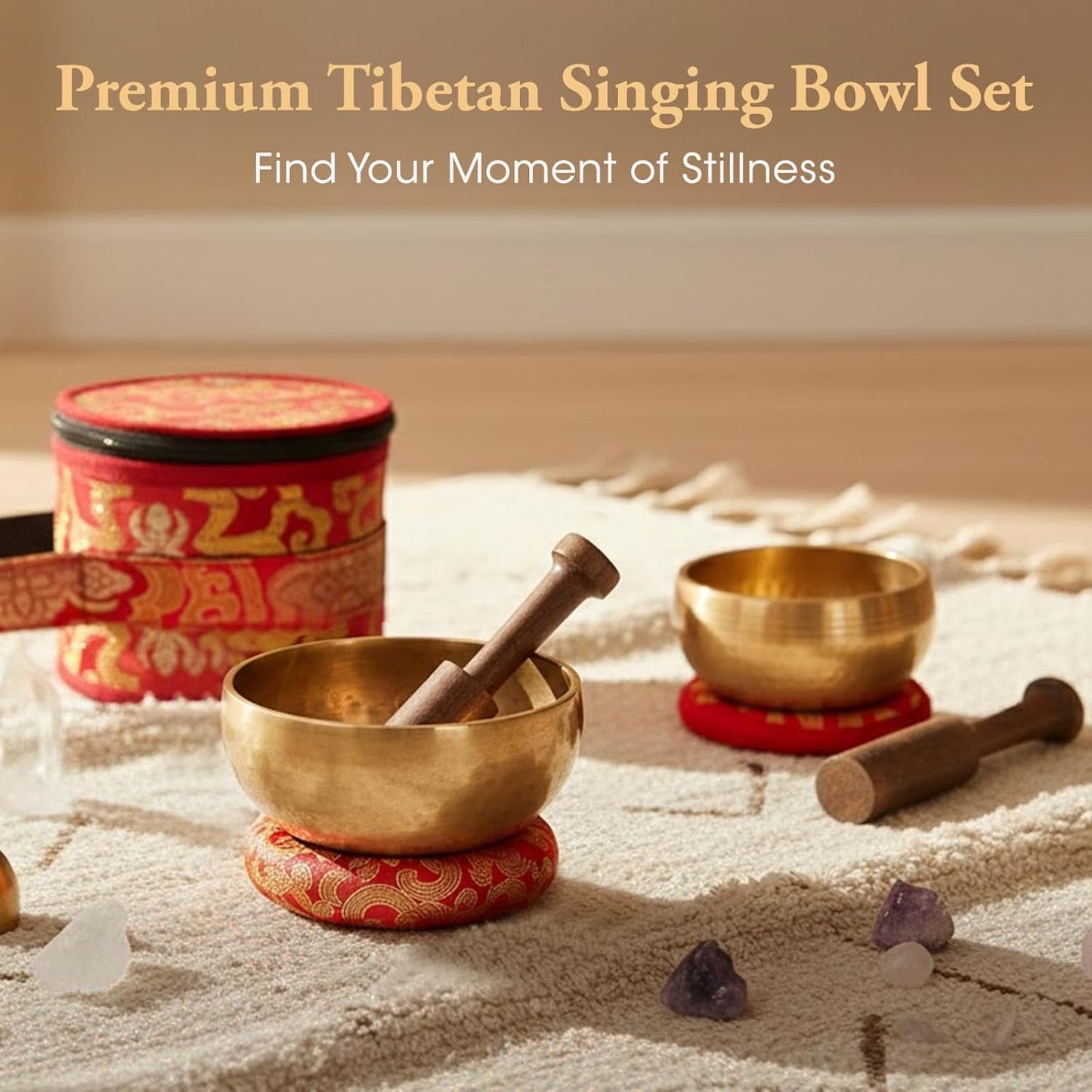 Relaehih 2-Pack Tibetan Singing Bowls Set - 100% Handmade in Nepal, Sound Bowl Meditation Set for Yoga, Chakra Healing, Meditation Gifts, Unique Gifts for Women (Blue, 3.15 + 4 inch)