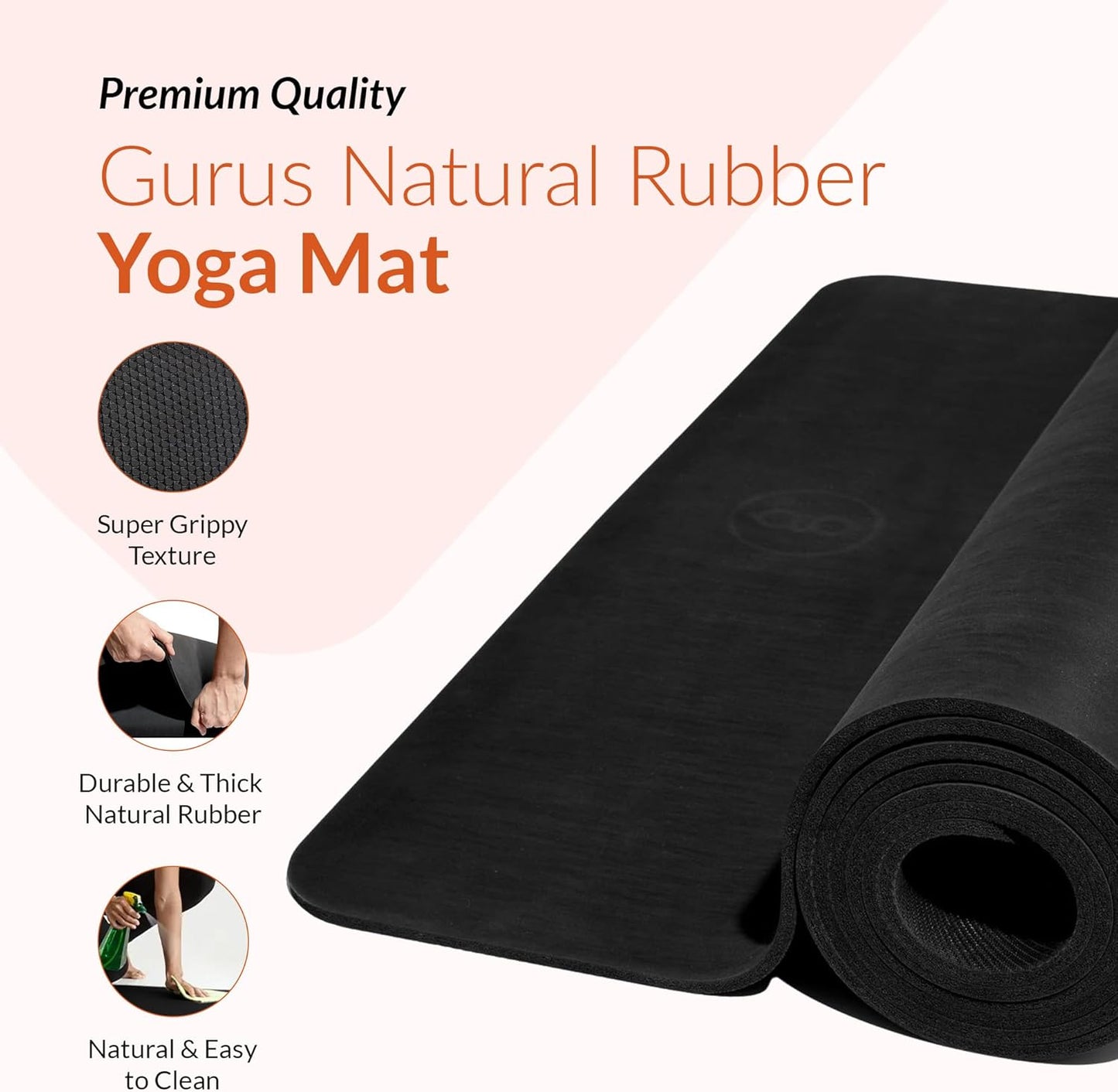 Gurus Natural Rubber Yoga Mat, Eco Friendly Earth Yoga Mat, Non Slip Yoga Rubber Mat, 72x25 Inches 5 mm Thickness